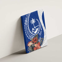Blue Guam Hafa Adai Canvas Wall Art Tropical Flowers with Polynesian Pattern LT9 - Polynesian Pride