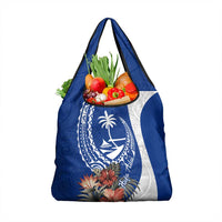 Blue Guam Hafa Adai Grocery Bag Tropical Flowers with Polynesian Pattern LT9 1-pack One Size Blue - Polynesian Pride