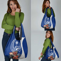Blue Guam Hafa Adai Grocery Bag Tropical Flowers with Polynesian Pattern LT9 - Polynesian Pride