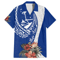 Blue Guam Hafa Adai Hawaiian Shirt Tropical Flowers with Polynesian Pattern