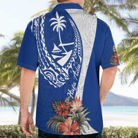 Blue Guam Hafa Adai Hawaiian Shirt Tropical Flowers with Polynesian Pattern