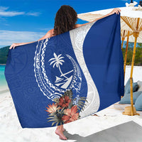 Blue Guam Hafa Adai Sarong Tropical Flowers with Polynesian Pattern