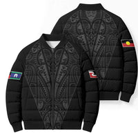 Queensland Maori Rugby Nga Hau e Wha Bomber Puffer Jacket Black Motif - Polynesian Pride