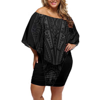 Queensland Maori Rugby Nga Hau e Wha Off Shoulder Short Dress Black Motif