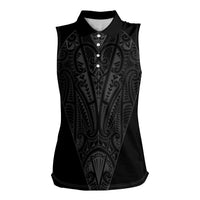 Queensland Maori Rugby Nga Hau e Wha Women Sleeveless Polo Shirt Black Motif