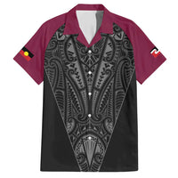 Queensland Maori Rugby Nga Hau e Wha Family Matching Long Sleeve Bodycon Dress and Hawaiian Shirt Maroon Motif