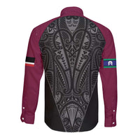 Queensland Maori Rugby Nga Hau e Wha Long Sleeve Button Shirt Maroon Motif