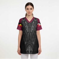 Queensland Maori Rugby Nga Hau e Wha Scrub Top Maroon Motif - Polynesian Pride
