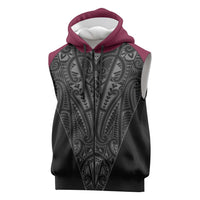Queensland Maori Rugby Nga Hau e Wha Sleeveless Zip Hoodie Maroon Motif LT9 Maroon - Polynesian Pride