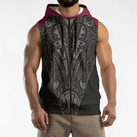 Queensland Maori Rugby Nga Hau e Wha Sleeveless Zip Hoodie Maroon Motif LT9 - Polynesian Pride