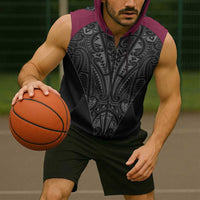 Queensland Maori Rugby Nga Hau e Wha Sleeveless Zip Hoodie Maroon Motif LT9 - Polynesian Pride