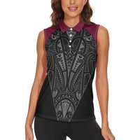 Queensland Maori Rugby Nga Hau e Wha Women Sleeveless Polo Shirt Maroon Motif