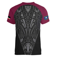 Queensland Maori Rugby Nga Hau e Wha Women V-Neck T-Shirt Maroon Motif