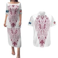 Queensland Maori Rugby Nga Hau e Wha Couples Matching Puletasi and Hawaiian Shirt White Motif