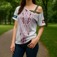 Queensland Maori Rugby Nga Hau e Wha Cross Shoulder Shirt White Motif - Polynesian Pride