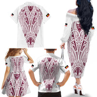Queensland Maori Rugby Nga Hau e Wha Family Matching Off The Shoulder Long Sleeve Dress and Hawaiian Shirt White Motif