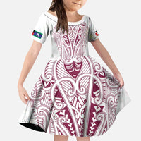 Queensland Maori Rugby Nga Hau e Wha Family Matching Short Sleeve Bodycon Dress and Hawaiian Shirt White Motif