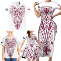 Queensland Maori Rugby Nga Hau e Wha Family Matching Short Sleeve Bodycon Dress and Hawaiian Shirt White Motif
