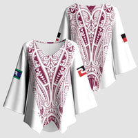 Queensland Maori Rugby Nga Hau e Wha Kimono Sleeve Blouse White Motif - Polynesian Pride