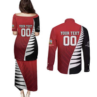Custom British Lions New Zealand Couples Matching Puletasi and Long Sleeve Button Shirt Half Black Fern LT9 - Polynesian Pride