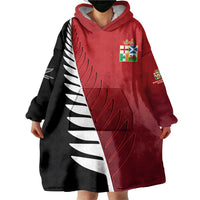 Custom British Lions New Zealand Wearable Blanket Hoodie Half Black Fern LT9 - Polynesian Pride