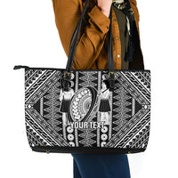Fiji Custom Rugby National Heritage Leather Tote Bag Black Traditional Masi Inspired