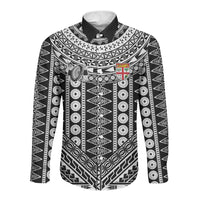 Fiji Custom Rugby National Heritage Long Sleeve Button Shirt Black Traditional Masi Inspired LT9 Unisex Black - Polynesian Pride