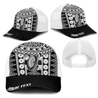 Fiji Personalized Rugby National Heritage Mesh Trucker Cap Black Traditional Masi Inspired