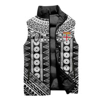 Fiji Custom Rugby National Heritage Sleeveless Puffer Jacket Black Traditional Masi Inspired
