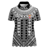 Fiji Custom Rugby National Heritage Women Polo Shirt Black Traditional Masi Inspired