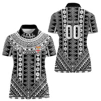 Fiji Custom Rugby National Heritage Women Polo Shirt Black Traditional Masi Inspired