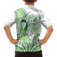 Its Okay Green Ribbon Personalised Family Matching Off Shoulder Maxi Dress and Hawaiian Shirt Polynesian Depression Awareness