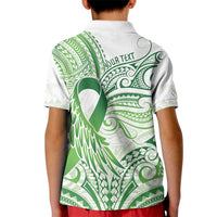 Its Okay Green Ribbon Personalised Kid Polo Shirt Polynesian Depression Awareness