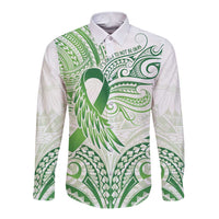 Its Okay Green Ribbon Personalised Long Sleeve Button Shirt Polynesian Depression Awareness