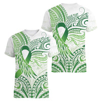 Its Okay Green Ribbon Personalised Women V-Neck T-Shirt Polynesian Depression Awareness