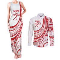 Know Your Status Red Ribbon Personalised Couples Matching Tank Maxi Dress and Long Sleeve Button Shirt Polynesian AIDS Awareness LT9 Red - Polynesian Pride