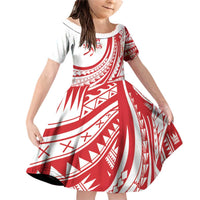 Know Your Status Red Ribbon Personalised Family Matching Off Shoulder Short Dress and Hawaiian Shirt Polynesian AIDS Awareness LT9 Daughter's Dress Red - Polynesian Pride