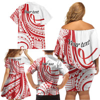 Know Your Status Red Ribbon Personalised Family Matching Off Shoulder Short Dress and Hawaiian Shirt Polynesian AIDS Awareness LT9 - Polynesian Pride