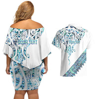Kahui Whetu Paua shell Kowhaiwhai Taniko Personalised Couples Matching Off Shoulder Short Dress and Hawaiian Shirt Manta Ray Shark-Turtle Maori Tribal Style