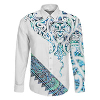 Kahui Whetu Paua shell Kowhaiwhai Taniko Personalised Family Matching Off The Shoulder Long Sleeve Dress and Hawaiian Shirt Manta Ray Shark-Turtle Maori Tribal Style