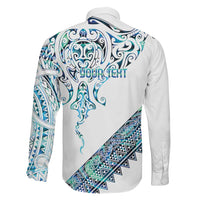 Kahui Whetu Paua shell Kowhaiwhai Taniko Personalised Family Matching Off The Shoulder Long Sleeve Dress and Hawaiian Shirt Manta Ray Shark-Turtle Maori Tribal Style