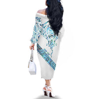 Kahui Whetu Paua shell Kowhaiwhai Taniko Personalised Family Matching Off The Shoulder Long Sleeve Dress and Hawaiian Shirt Manta Ray Shark-Turtle Maori Tribal Style