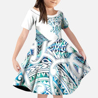 Kahui Whetu Paua shell Kowhaiwhai Taniko Personalised Family Matching Off Shoulder Maxi Dress and Hawaiian Shirt Manta Ray Shark-Turtle Maori Tribal Style