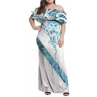 Kahui Whetu Paua shell Kowhaiwhai Taniko Personalised Family Matching Off Shoulder Maxi Dress and Hawaiian Shirt Manta Ray Shark-Turtle Maori Tribal Style