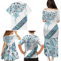 Kahui Whetu Paua shell Kowhaiwhai Taniko Personalised Family Matching Puletasi and Hawaiian Shirt Manta Ray Shark-Turtle Maori Tribal Style