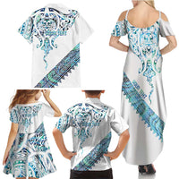 Kahui Whetu Paua shell Kowhaiwhai Taniko Personalised Family Matching Summer Maxi Dress and Hawaiian Shirt Manta Ray Shark-Turtle Maori Tribal Style