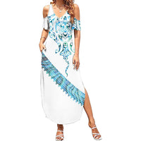 Kahui Whetu Paua shell Kowhaiwhai Taniko Personalised Family Matching Summer Maxi Dress and Hawaiian Shirt Manta Ray Shark-Turtle Maori Tribal Style