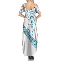 Kahui Whetu Paua shell Kowhaiwhai Taniko Personalised Family Matching Summer Maxi Dress and Hawaiian Shirt Manta Ray Shark-Turtle Maori Tribal Style