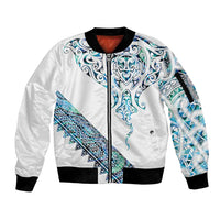 Kahui Whetu Paua shell Kowhaiwhai Taniko Personalised Sleeve Zip Bomber Jacket Manta Ray Shark-Turtle Maori Tribal Style LT9 Unisex Blue - Polynesian Pride