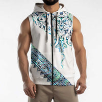 Kahui Whetu Paua shell Kowhaiwhai Taniko Personalised Sleeveless Zip Hoodie Manta Ray Shark-Turtle Maori Tribal Style